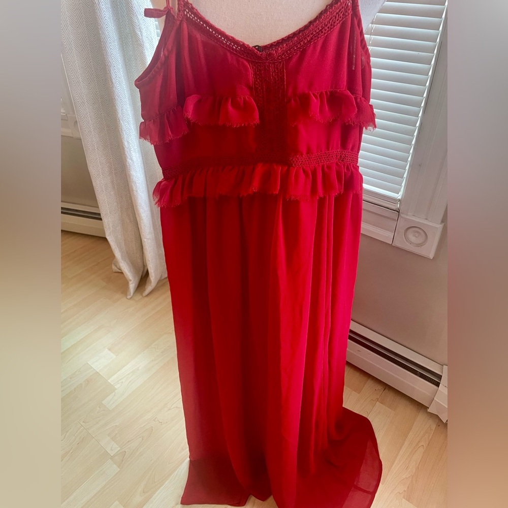 #18 NWT Red Ming Suit flowy sheer slip on dress